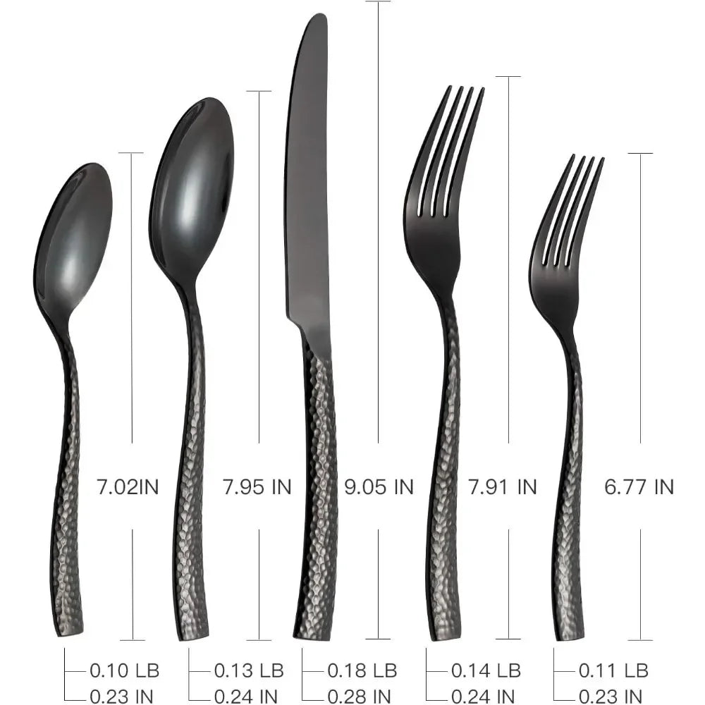 Hammered Mirror Black Flatware Set