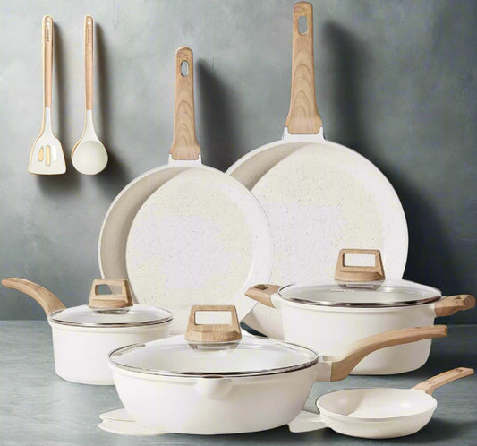 Carote White Granite 16-Piece Nonstick Cookware Set