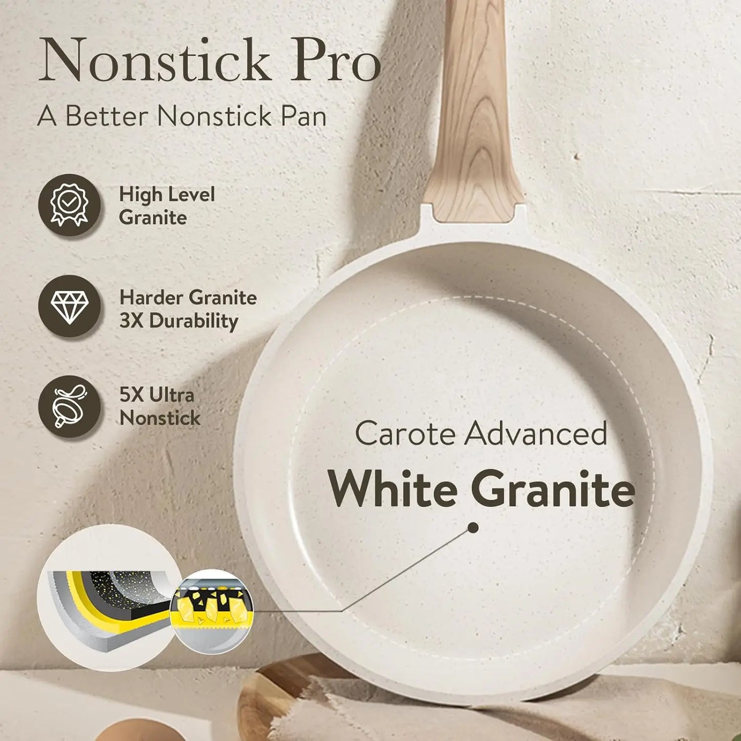 Carote White Granite 16-Piece Nonstick Cookware Set