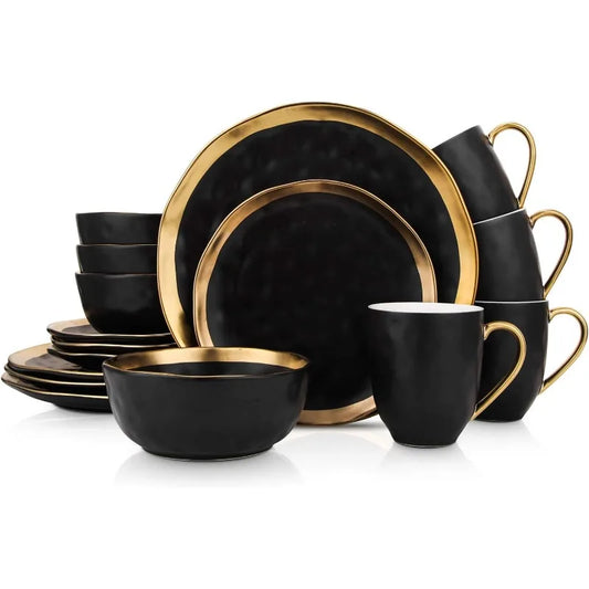 Opulent Gold Rimmed 16-Piece Dinner Set
